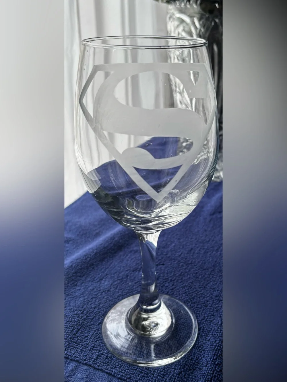 Superman Custom hand-etched stemmed Wine Goblet glass!
